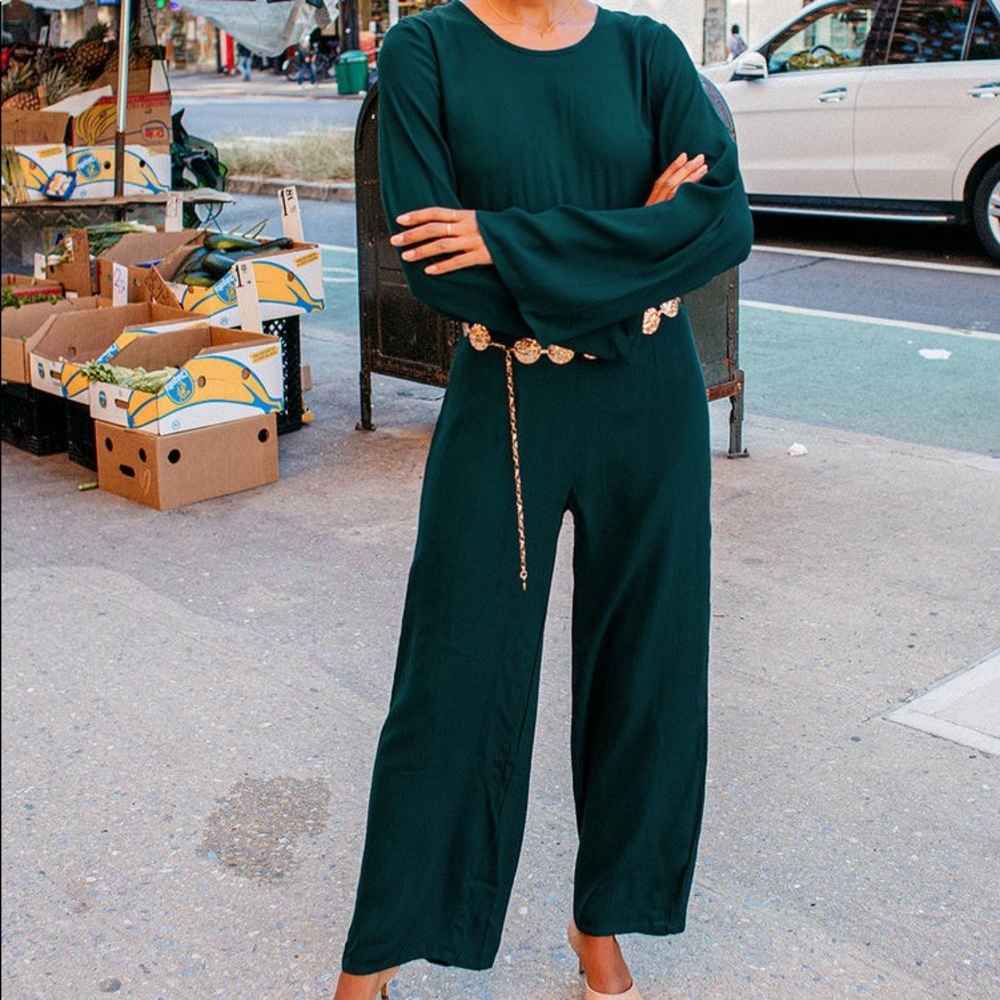 Hunter Green Long Sleeve Cutout Jumpsuit